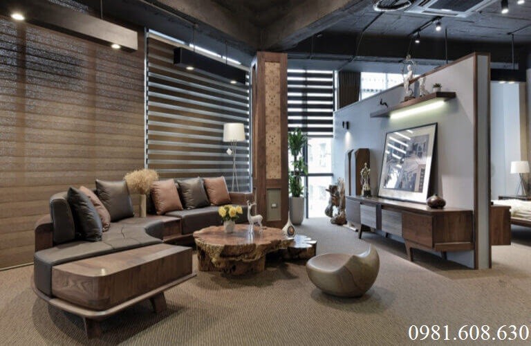 Mẫu sofa gỗ óc chó vòng cung phong cách nghệ thuật ấn tượng