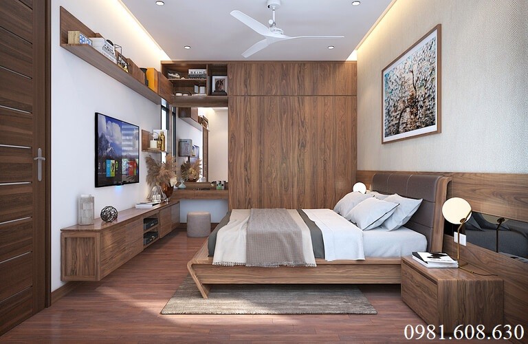 Nội thất phòng ngủ gỗ óc chó cho chung cư thiết kế thông minh