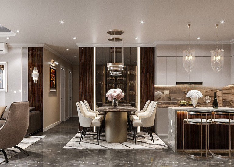 Phòng bếp chung cư mang phong cách Luxury