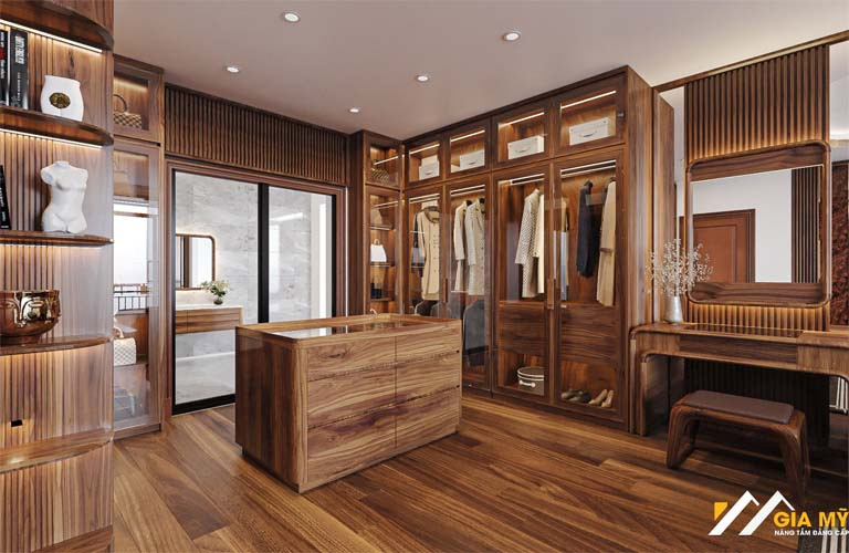 Thiết kế tủ quần áo kết hợp với phòng thay đồ cho chung cư có diện tích lớn